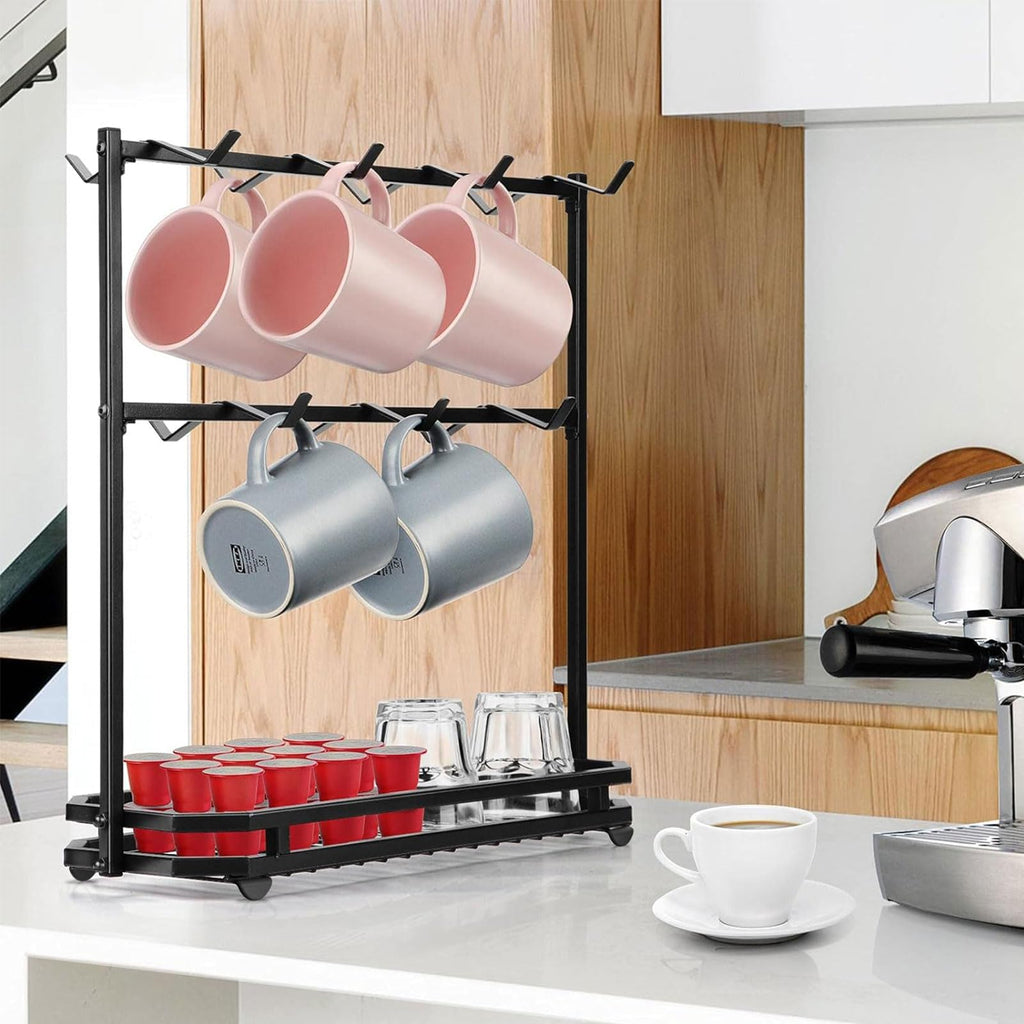 FANGSUN Large Coffee Mug Holder Stand Countertop, Tree Rack for 14 Mugs, 2 Tier Counter Display Storage, Metal Wire Tea Cup Holder for Coffee Station Kitchen Organizer, Not Included Mugs