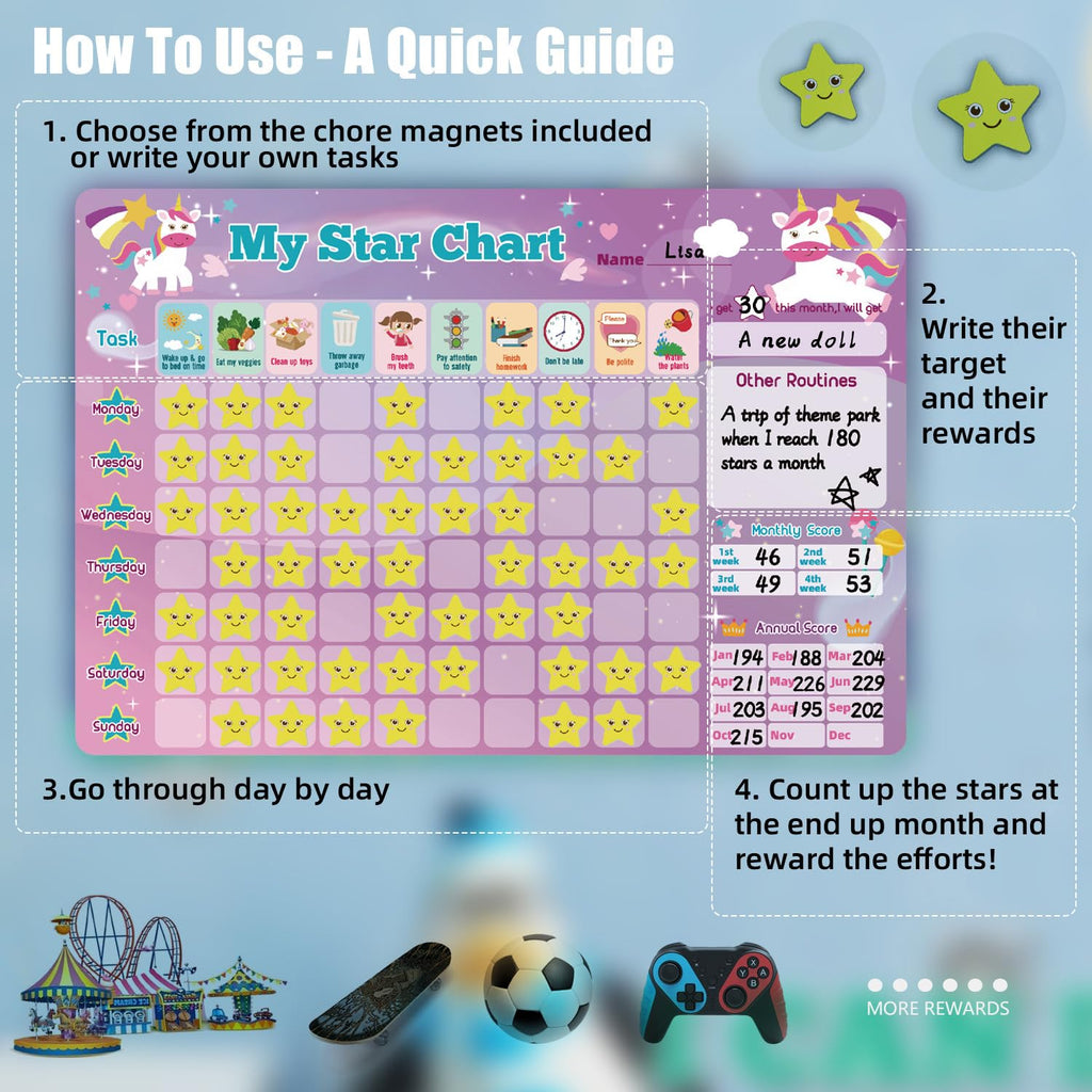 Magnetic Behavior/Star/Reward Chore Chart, Responsibility Chart Board with Full Magnet Backing for Fridge 17.3 * 11.8inch (Pink)