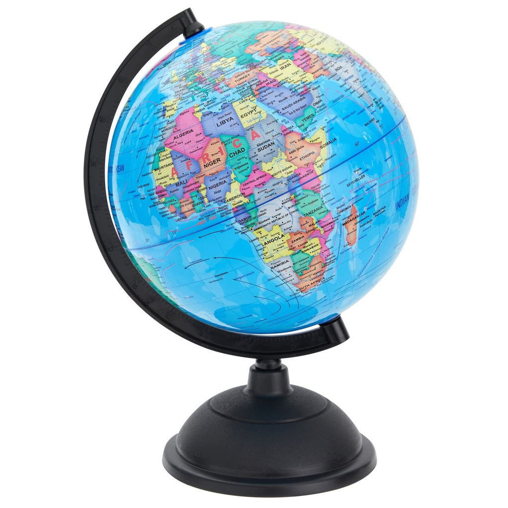 Rotating World Globe with Stand for Kids Learning, 8-inch Spinning Earth Globe for Classroom Geography Education