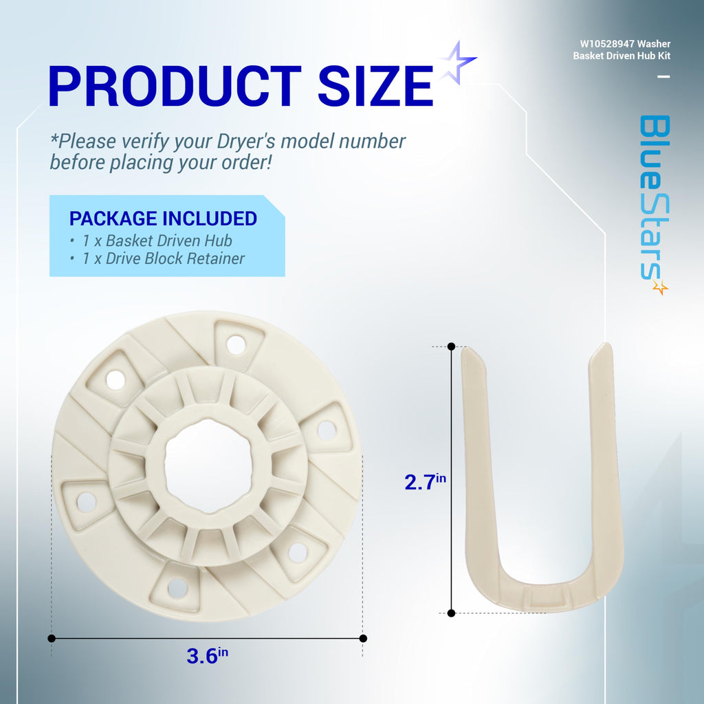 BlueStars W10528947 W10396887 Washer Basket Driven Hub Kit Part - Compatible with Maytag Whirlpool Kenmore Washers - Replaces AP5665171 W10528947VP PS6012095 - Enhanced Design