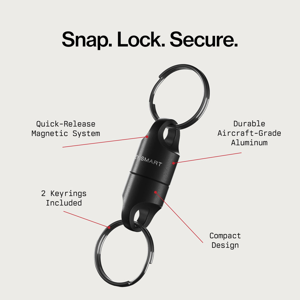 KeySmart MagConnect - Magnetic Quick Release Keychain Connector, Secure Pull-Apart Key Attachment Accessory for Bags, Purse and Belts, Gives You Easy Access to Your Keys, Car Key Fob (3 pack, Black)