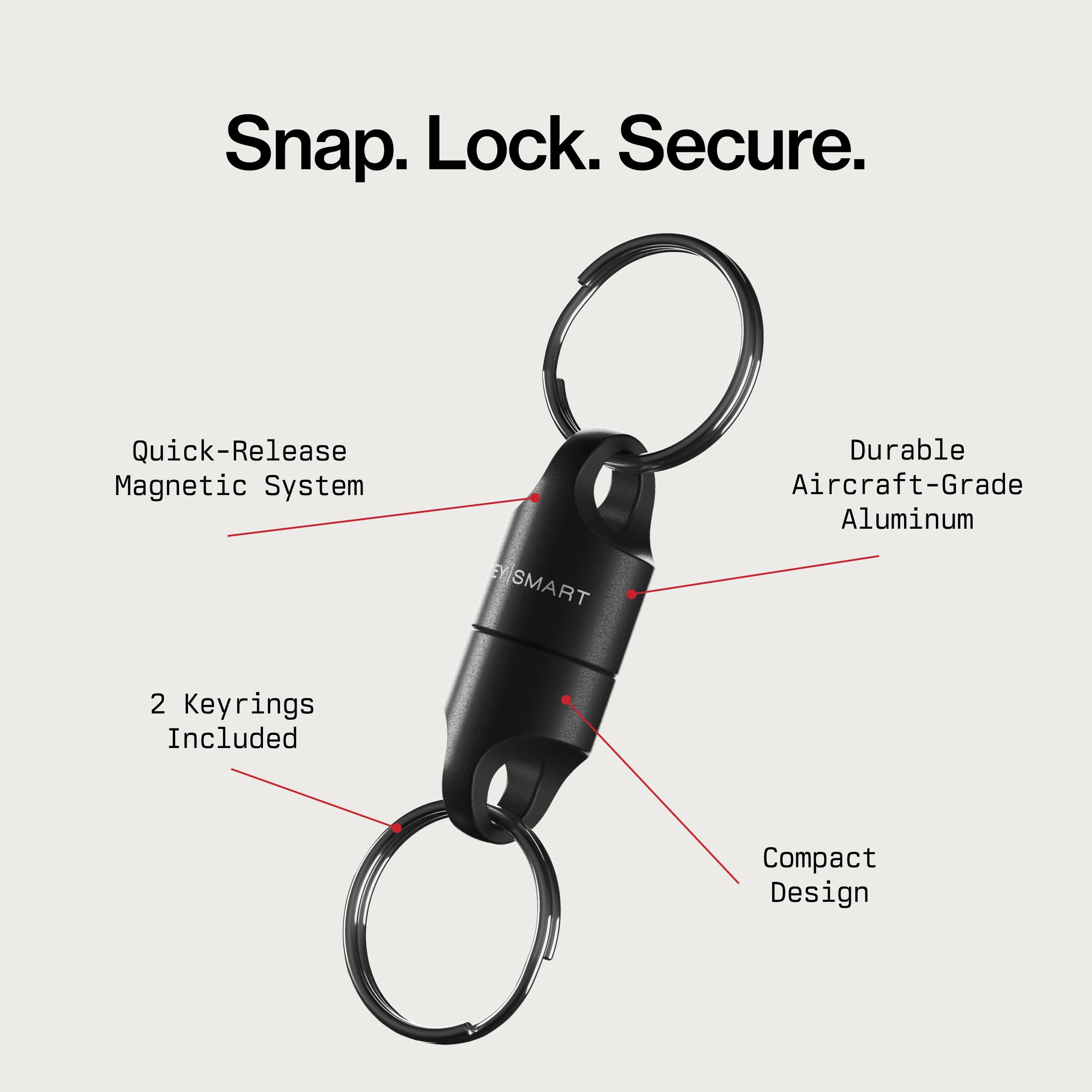 KeySmart MagConnect - Magnetic Quick Release Keychain Connector, Secure Pull-Apart Key Attachment Accessory for Bags, Purse and Belts, Gives You Easy Access to Your Keys, Car Key Fob (3 pack, Black)