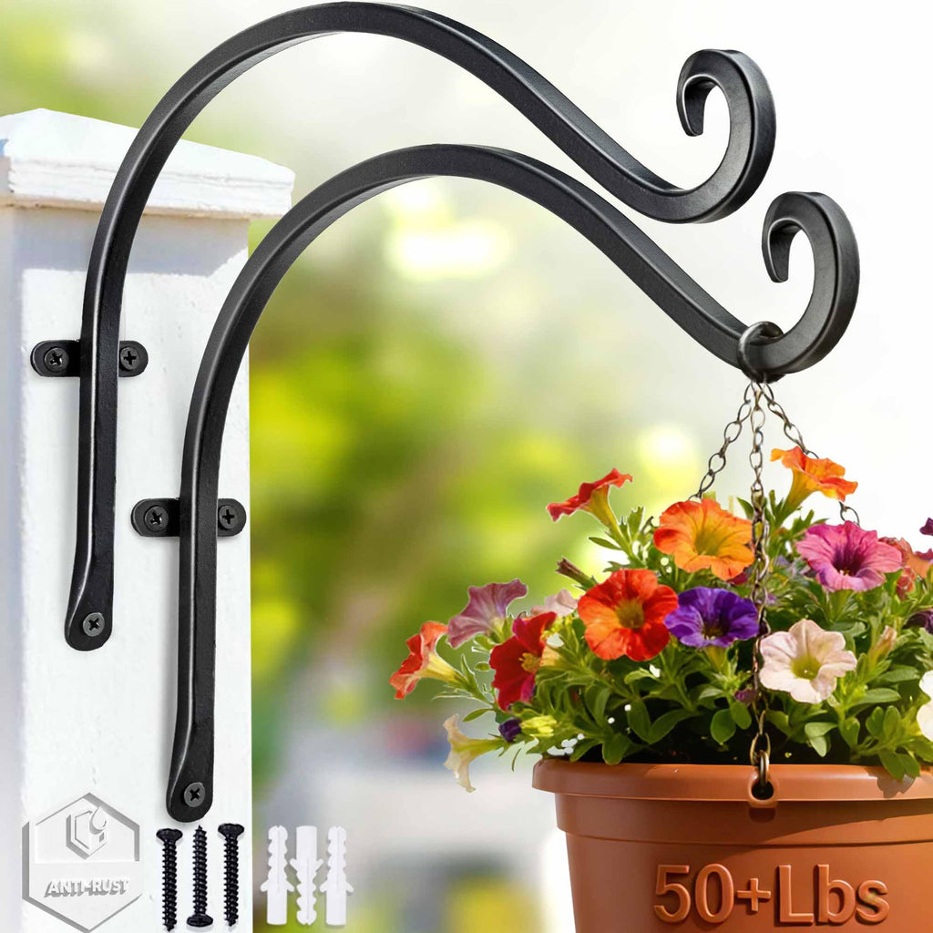 AJART Ceiling Hooks for Hanging Plants: Iron Plant Hanger for Wall Moun (Black 12inch, 12 Inch)