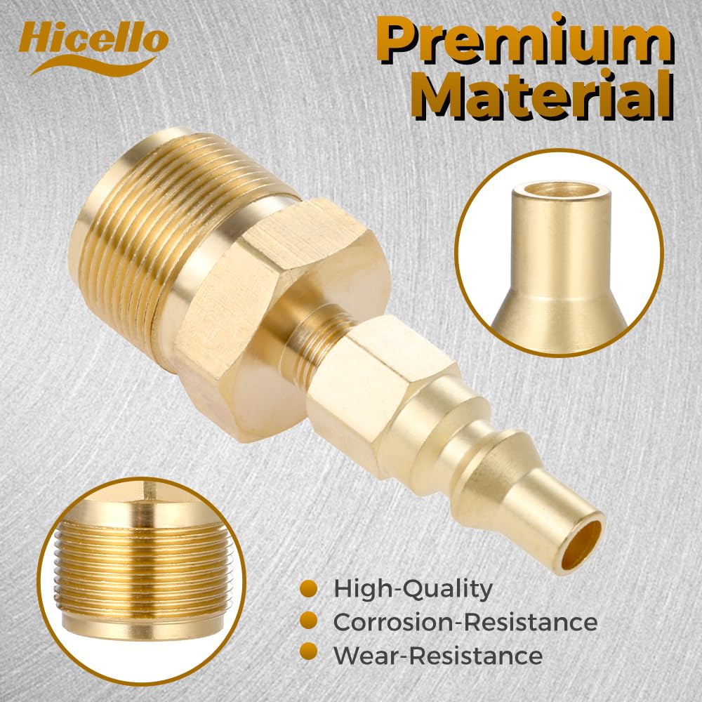 Hicello 2pcs 1/4" Quick Connect Plug with 1"-20UNEF Male Thread Connect 1LB Propane Regulator Adapter, Solid Brass Propane Connect Convert Fitting for BBQ Grill, Heater Hook Up RV Trailer Gas Supply