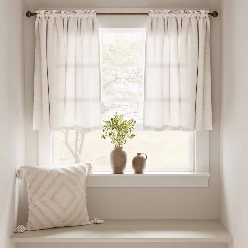 JINCHAN Tier Curtains Linen Textured Small Cafe Curtain Long Curtains for Kitchen Window Treatment Set 36 Inches 2 Panels Crude