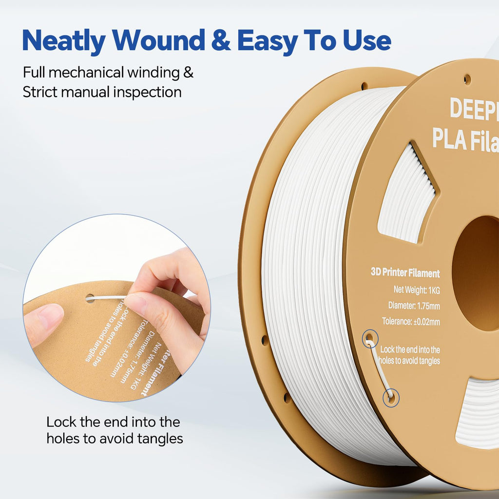 DEEPLEE PLA 1.75mm 3D Printer Filament, Dimensional Accuracy +/- 0.02mm, Neatly Wound, No Clogging, Vacuum Package, Fits for Most FDM 3D Printers, Cardboard Spool 1kg White
