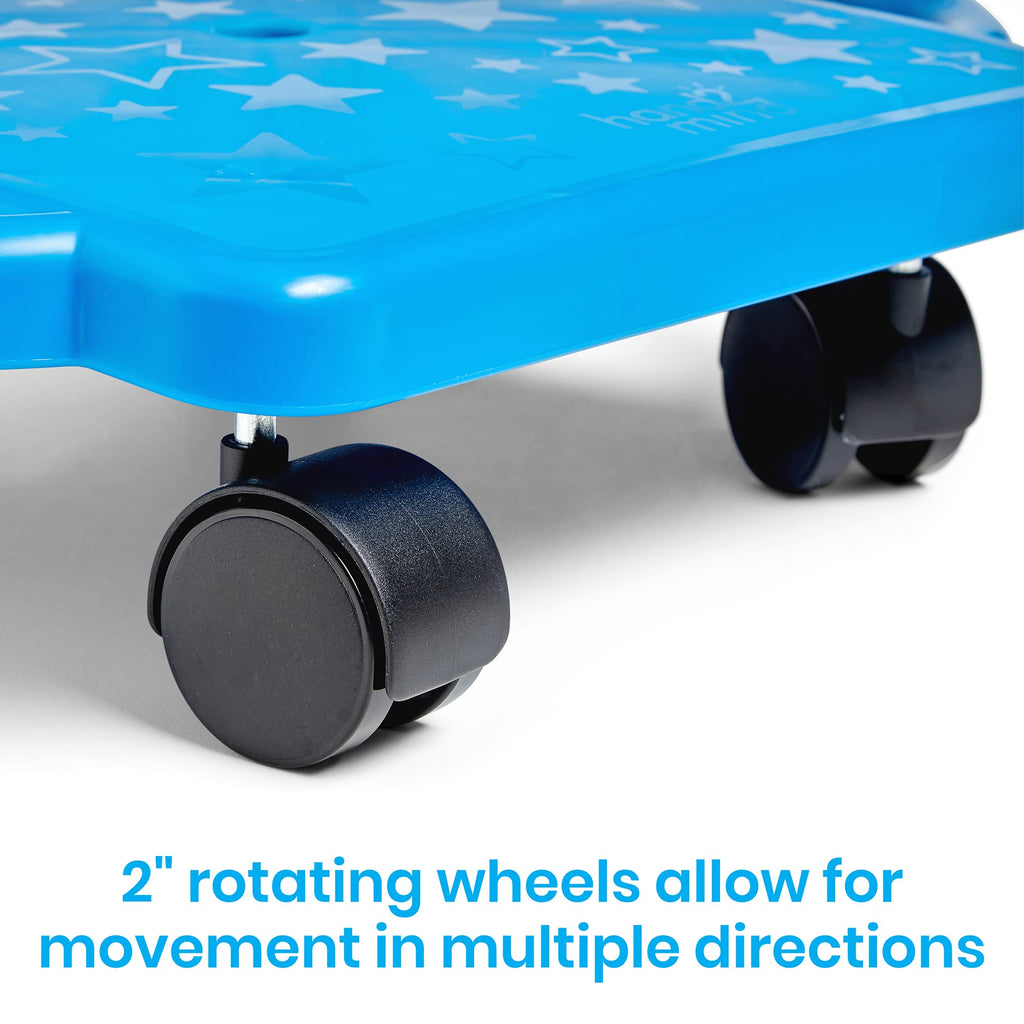 hand2mind Blue Indoor Scooter Board with Safety Handles for Kids Ages 6-12, Plastic Floor Scooter Board with Rollers, Physical Education for Home, Homeschool Supplies (Pack of 1)