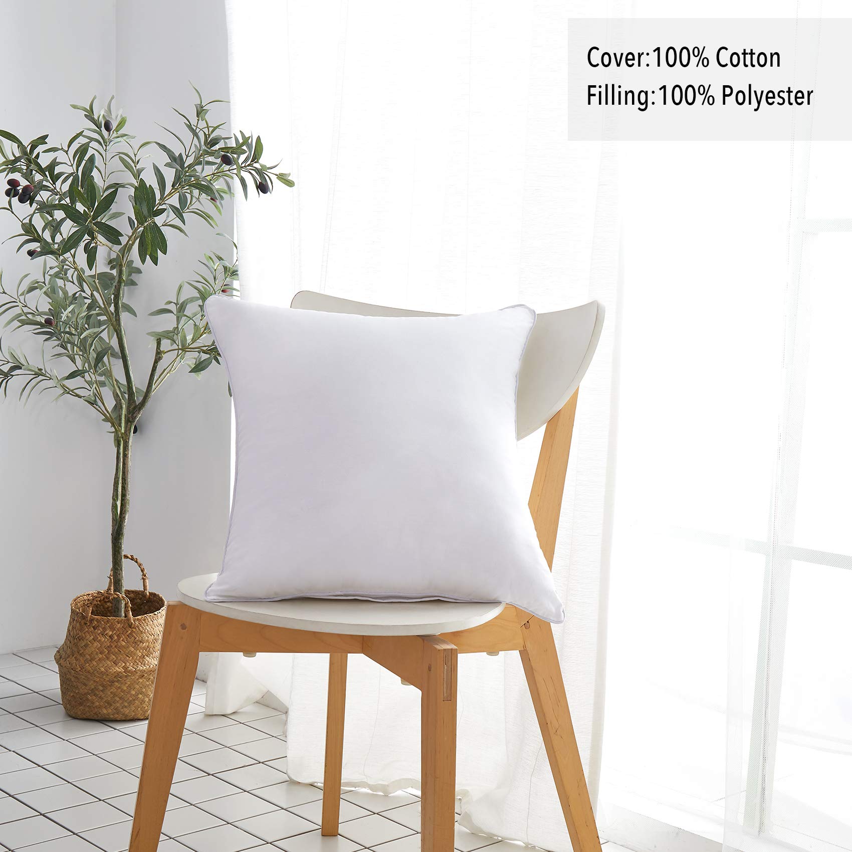 Oubonun 20 x 20 Pillow Inserts (Set of 2) - Throw Pillow Inserts with 100% Cotton Cover - 20 Inch Square Interior Sofa Pillow Inserts - Decorative Pillow Insert Pair - White Couch Pillow