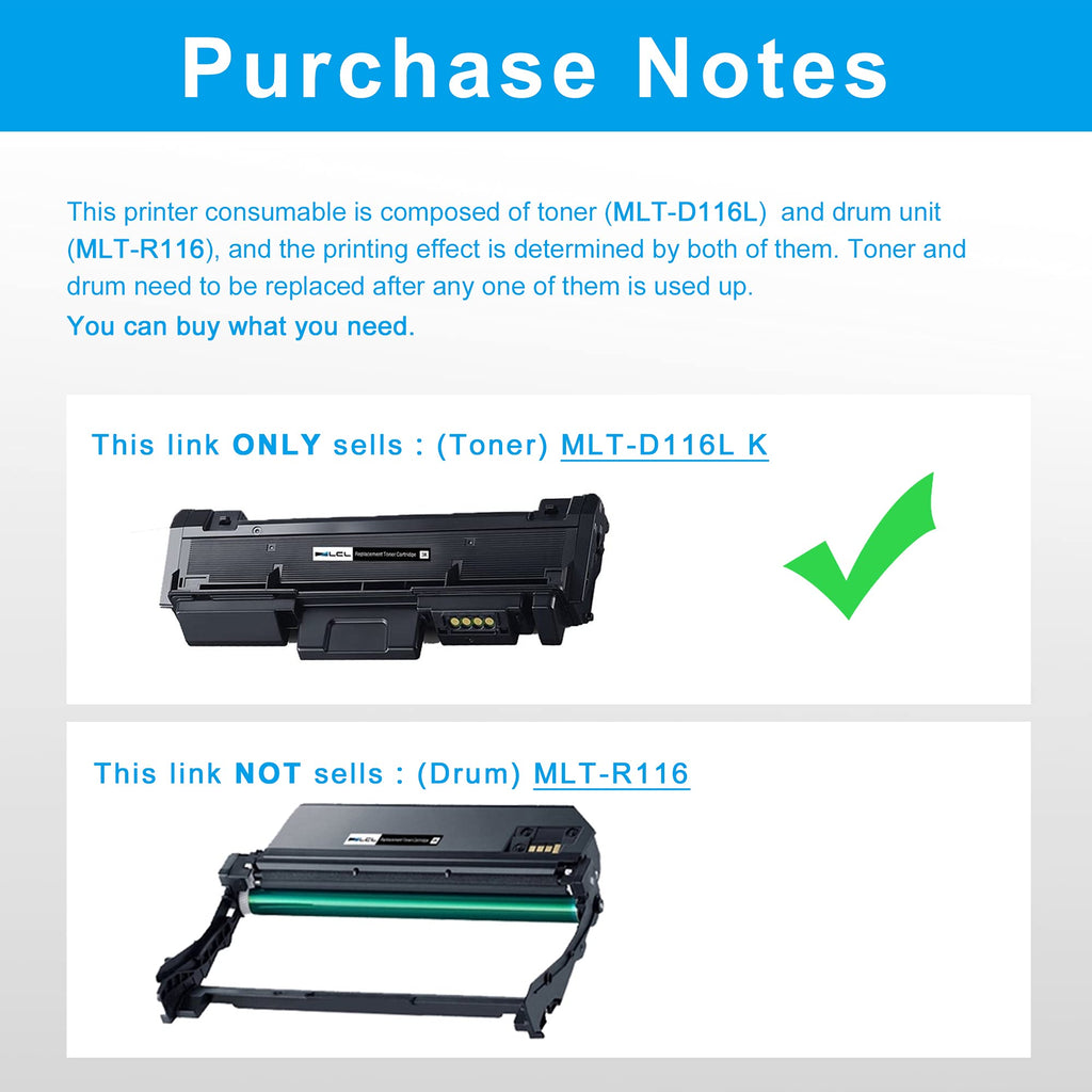 LCL Compatible Toner Cartridge for Samsung MLT-D116L MLT-D116S High Yield (1-Pack,Black) for Samsung Xpress SL-M2825DW SL-M2835DW SL-M2885FW SL-M2625D M2825DW M2835DW M2885FW M2875FD M2875FW M2625D