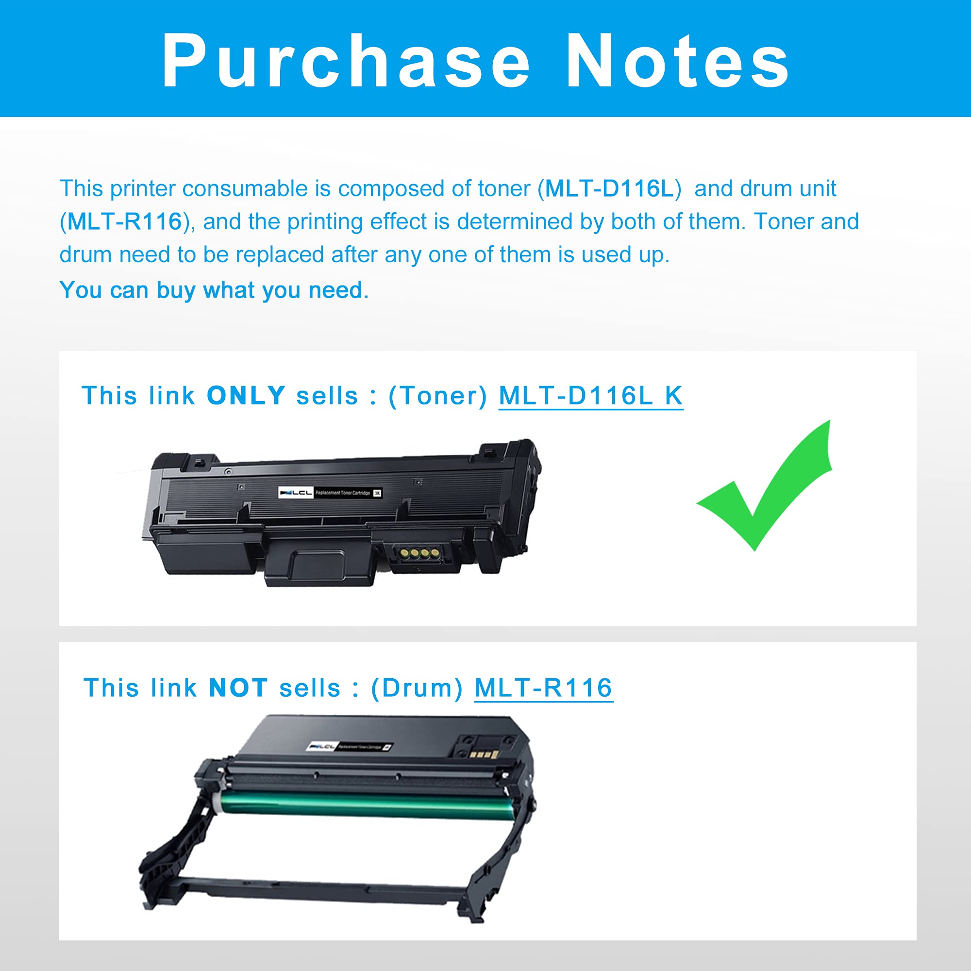 LCL Compatible Toner Cartridge for Samsung MLT-D116L MLT-D116S High Yield (1-Pack,Black) for Samsung Xpress SL-M2825DW SL-M2835DW SL-M2885FW SL-M2625D M2825DW M2835DW M2885FW M2875FD M2875FW M2625D
