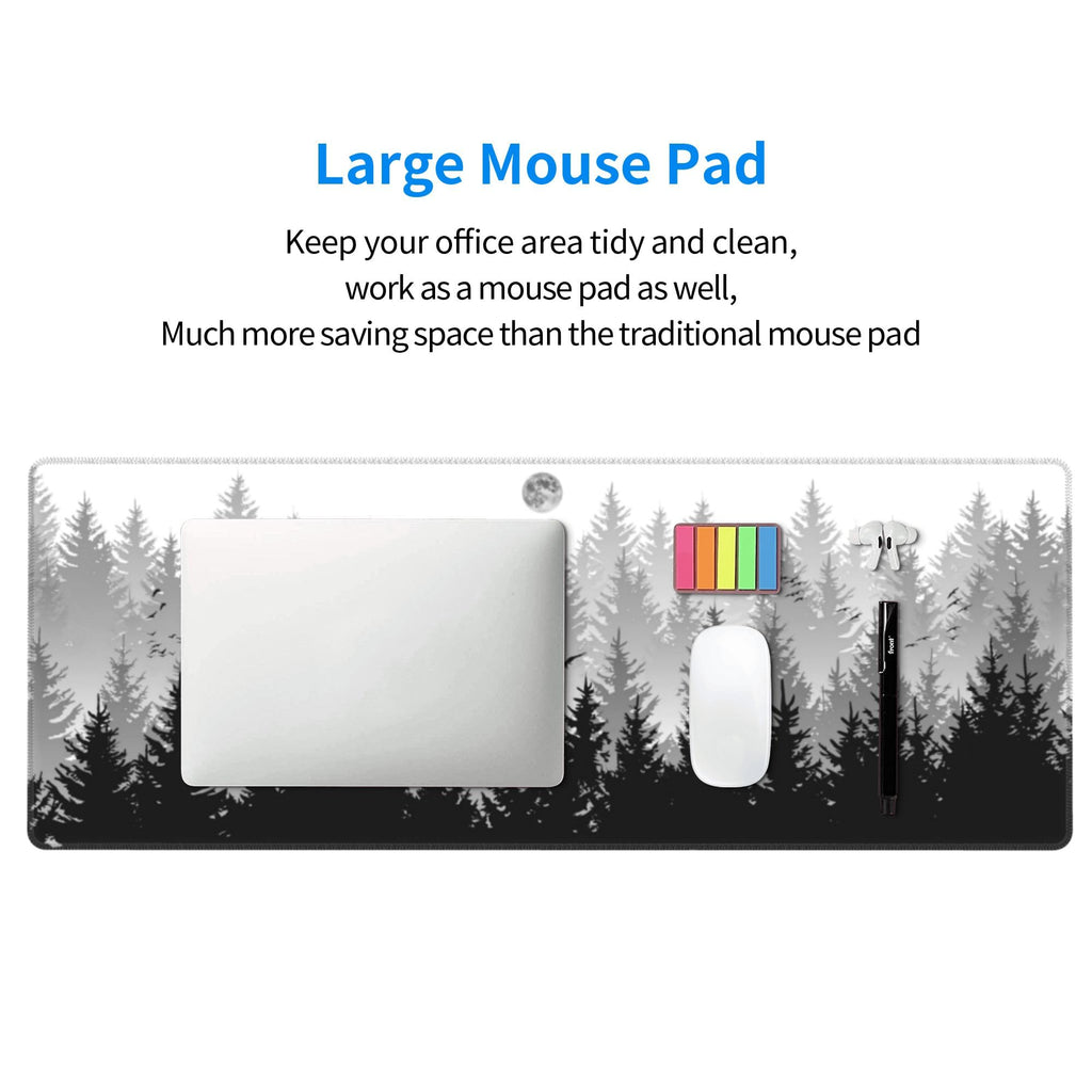 Misty Forest Mouse Pad Large Black Grey White Gaming Mouse Pad XL Extended Long Keyboard and Mouse Desk Mat Big Desk Pad Non-Slip Rubber Base with Stitched Edges Mouse Mat for Gaming and Office