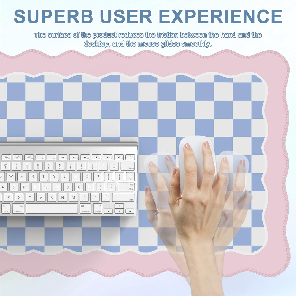 iCasso Cute Desk mat,Extended Large Gaming Mouse Pad Design with Irregular Edges,XXL Soft Lycra Surface Keyboard Mat 15.7X35.4 Inches, Non-Slip Rubber Base Desk Pad for Home Office (Pink Purple)