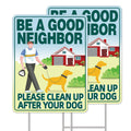 Clean UP After Your Dog Signs, 2-Pack 13"x10" Double-Sided H-Stake Metal Stakes Dog Poop Signs for Lawn, Pick Up After Your Dog Sign