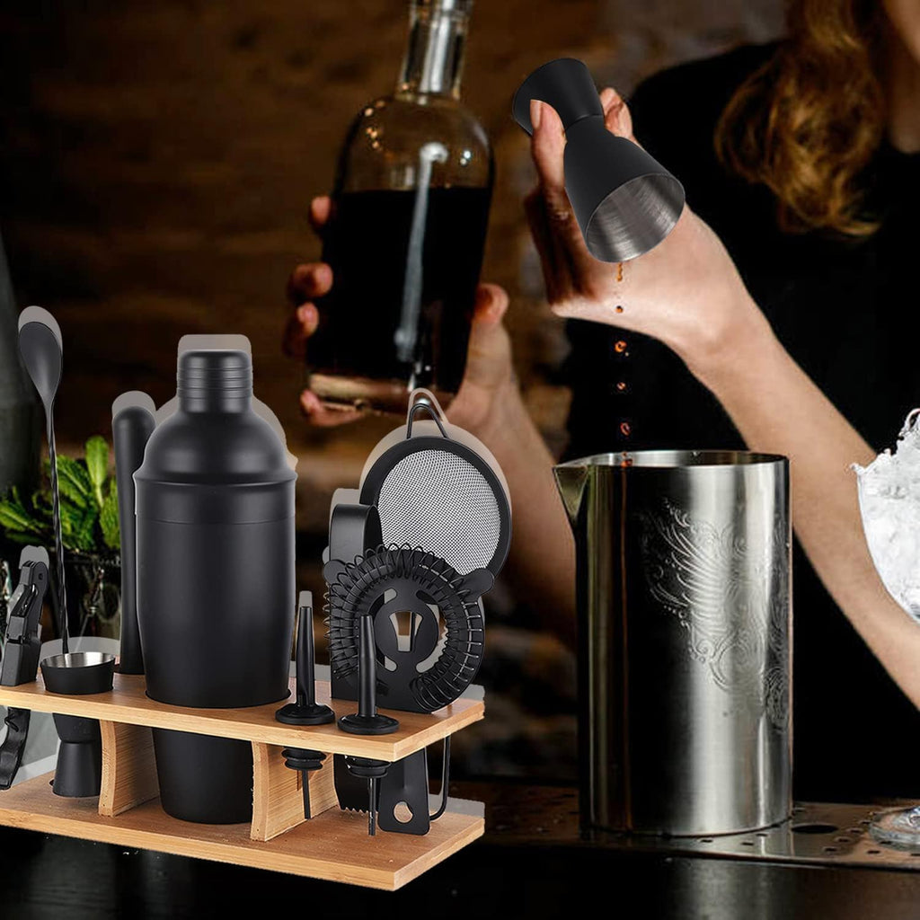 OBALY Bartender Kit | 11-Piece Cocktail Shaker Set with Bamboo Stand | Bar Set for Drink Mixing | Drink Mixer Set with Shaker, Jigger, Strainer, Mixer Spoon, Muddler | Professional Bar Tools