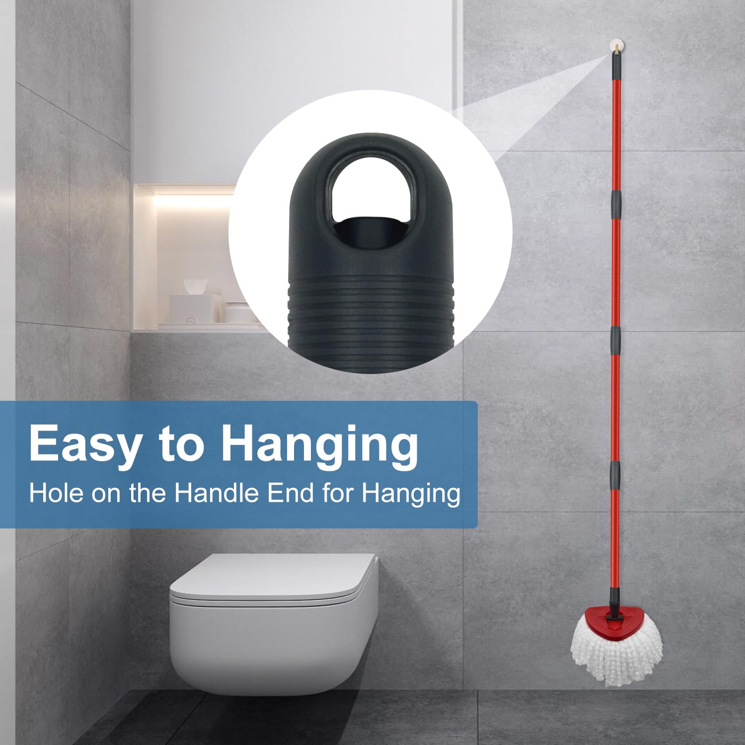 GFRED Mop Replacement Heads, Handles & Bases for O Cedar EasyWring 1-Tank Spin Mop, 2 Microfiber Heads, Iron Handle (30-58in), 1 Base, White