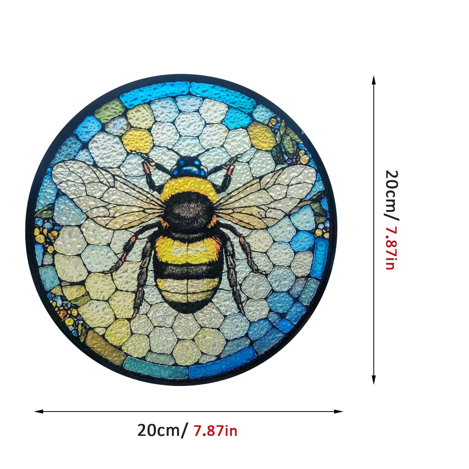 Huyfoig Ice Crack Bee Stained Glass Window Hanging, Bumblebee on Honeycomb Suncatchers for Windows Hanging Ornament for Home, Office Decor Christmas Birthday Gift for Mom Grandma (8""/20cm), HUY216