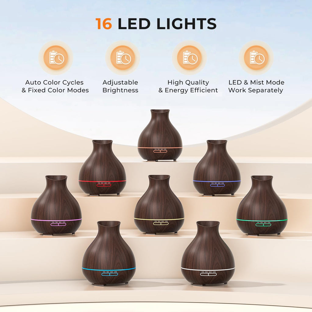 BZseed Aromatherapy Essential Oil Humidifier 550ml 12 Hours High Output for Large Room, Home, Waterless Auto-Off, 7 Color LED Lights Wood Grain Ultrasonic Cool Mist Diffusers,