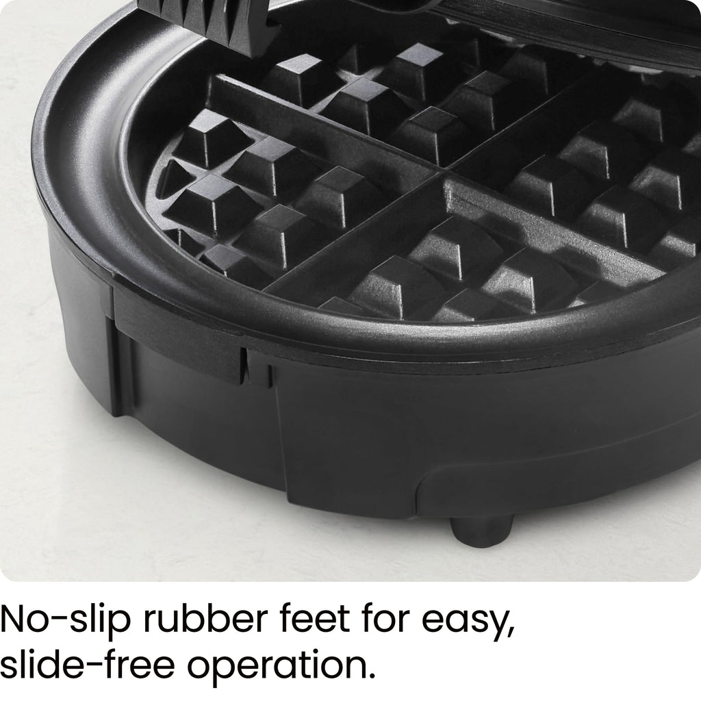 Chefman Anti-Overflow Belgian Waffle Maker w/ Shade Selector, Temperature Control, Mess Free Moat, Round Iron w/ Nonstick Plates & Cool Touch Handle, Measuring Cup Included, Black