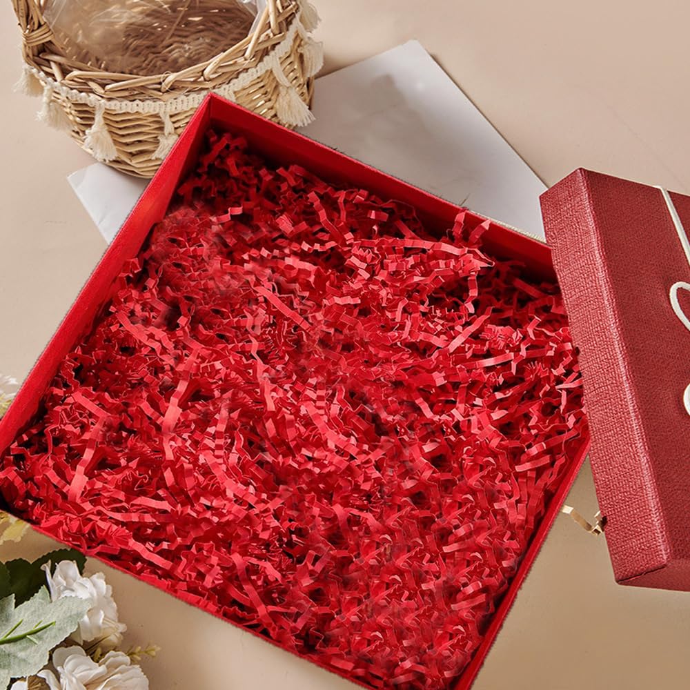 1LB Crinkle Paper Packing Paper Shredded for Gift Box Crinkle Cut Easter Basket Filler for Box Basket Filler And Gift Wrapping Kit All Occasions (Red)