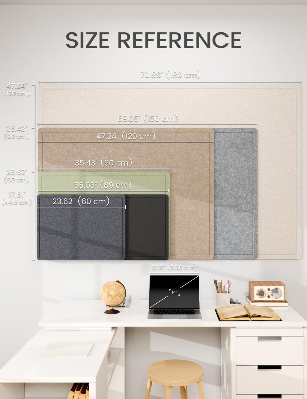Fluxynara Bulletin Board, 23.6" x 17.5" Cork Board Alternative with 12 Safe Removable Adhesive Tabs, Foldable Felt Pin Board for Home Office, Classroom, Bedroom,Entryway for Walls— Oatmeal
