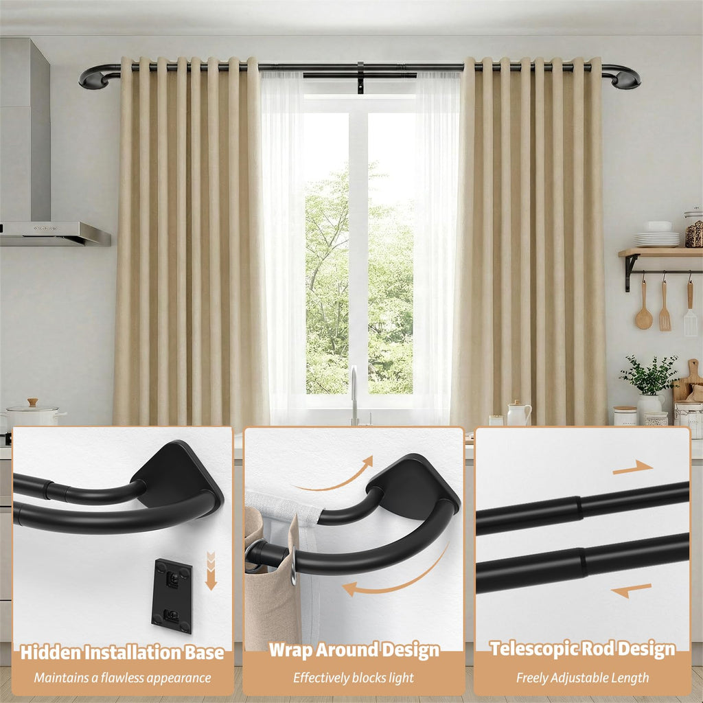 PeSenp Double Curtain Rods 48 to 84 Inch, 3/4 Inch Blackout Adjustable Curtain Rod with Innovative Snap-Fit Finials, Decorative Drapery Rod for Windows (Window Size: 24-86 Inch)