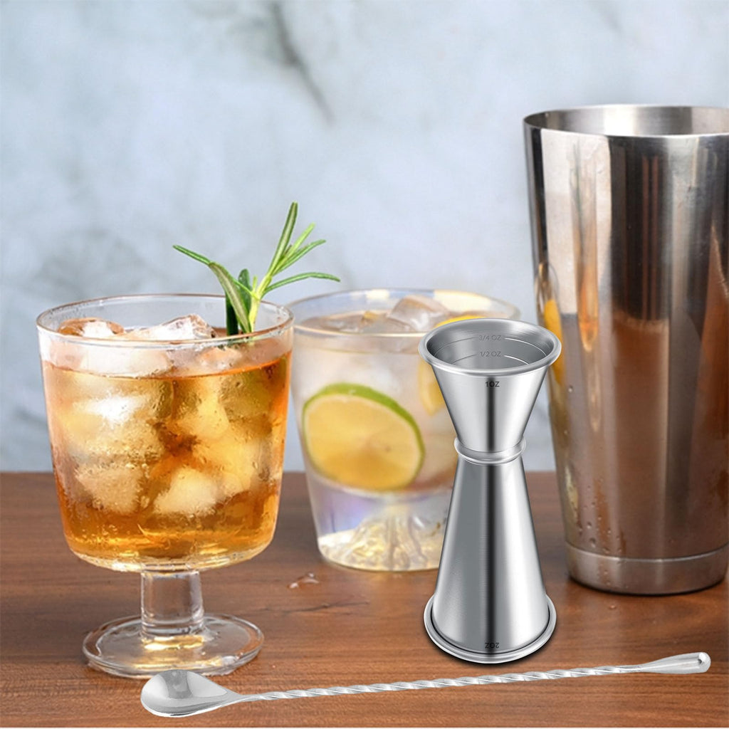 Measuring Jigger & Mixing Spoon Set, Cocktail Jigger for Bartending,Bell Jigger with 1oz and 2oz Measuring Marks, Cocktail Measuring Jigger with Cocktail Spoon,Cocktail Mixing Spoon,bar Mixing Spoon