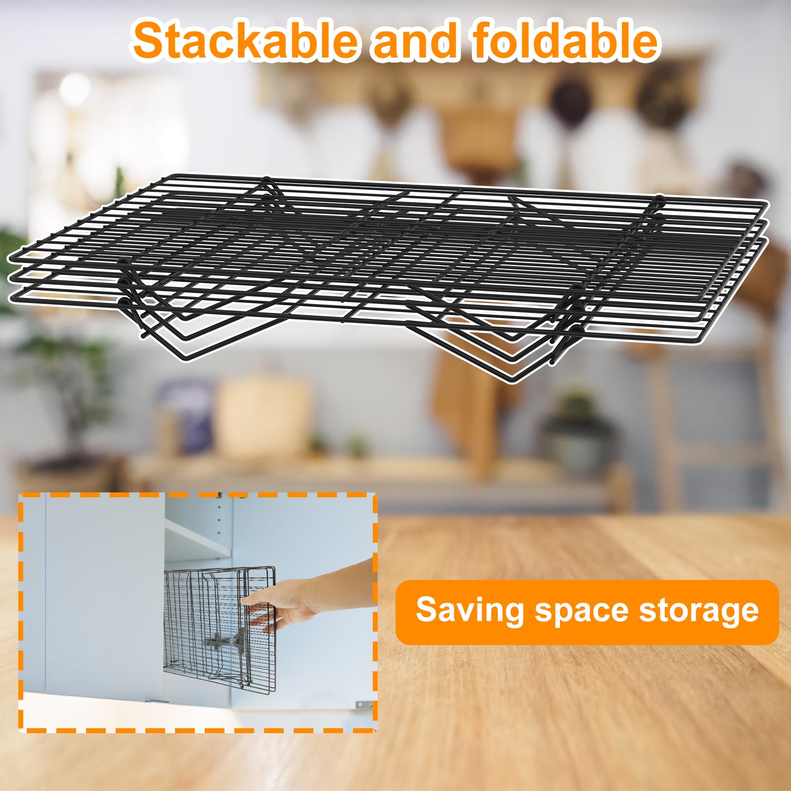 Abizarch 3-Tier Cookie Cooling Rack, 13.4“x9.4" Stackable Iron Baking Cooling Rack,Cooling Rack for Baking, Foldable Wire Cooling Rack Space Saving for Cupcakes Pies Cookies Gadgets