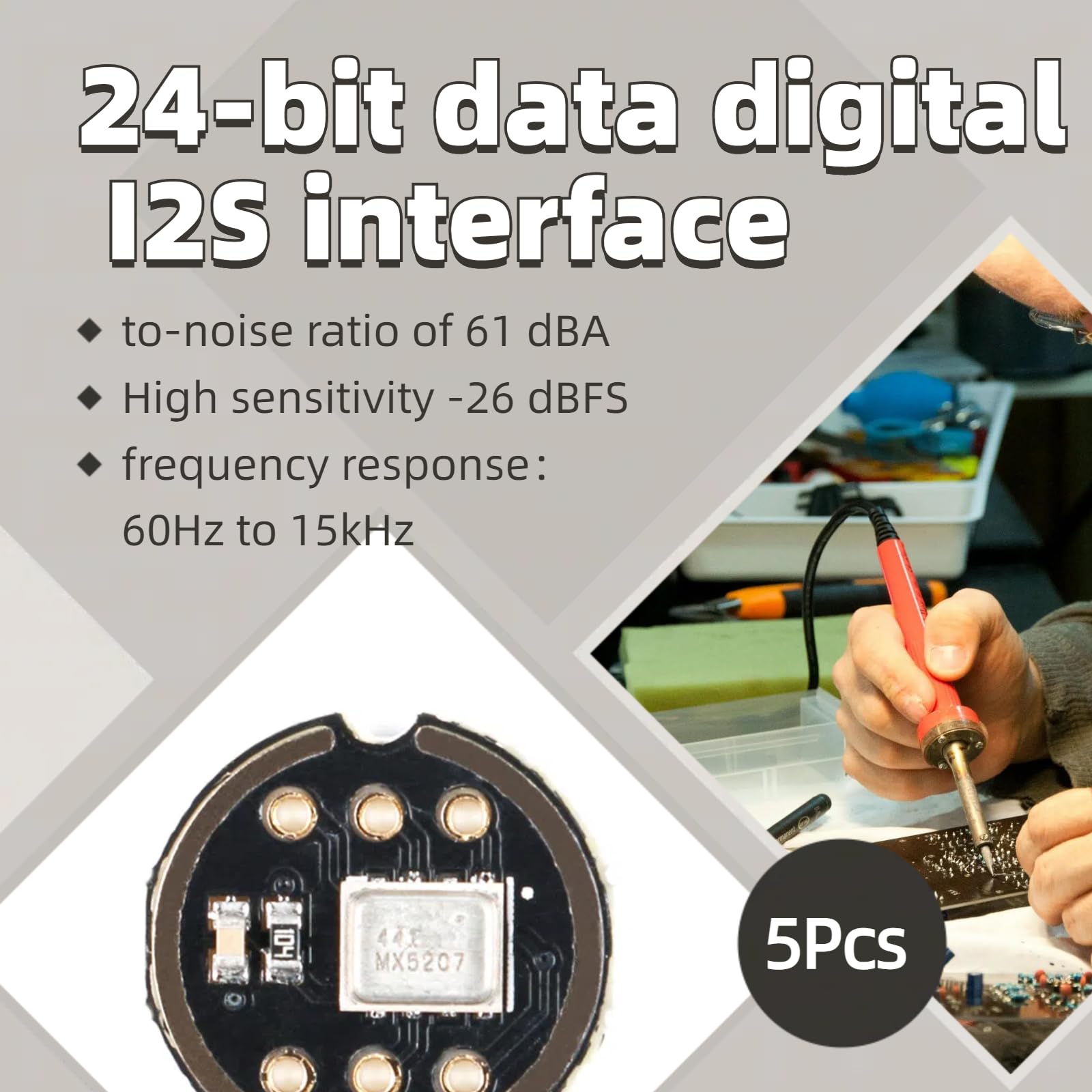 EC Buying 5Pcs INMP441 Omnidirectional Microphone Module MEMS I2S Interface Supports ESP32 High Precision Low Power Digital Output