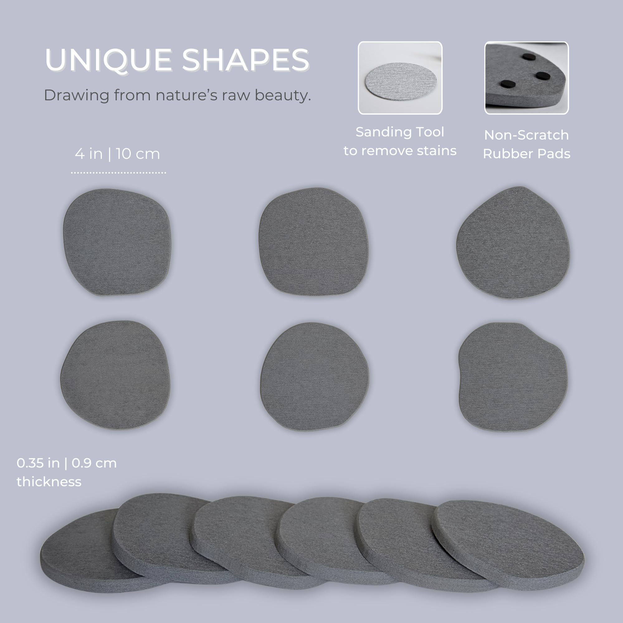 Natureva Home - Stone Coasters, Set of 6 | Super Absorbent, Quick Dry Diatomite Coaster for Drinks | Made of Natural Diatomaceous Earth | Absorbing Water Instantly | Unique Shapes | Colour Graphite