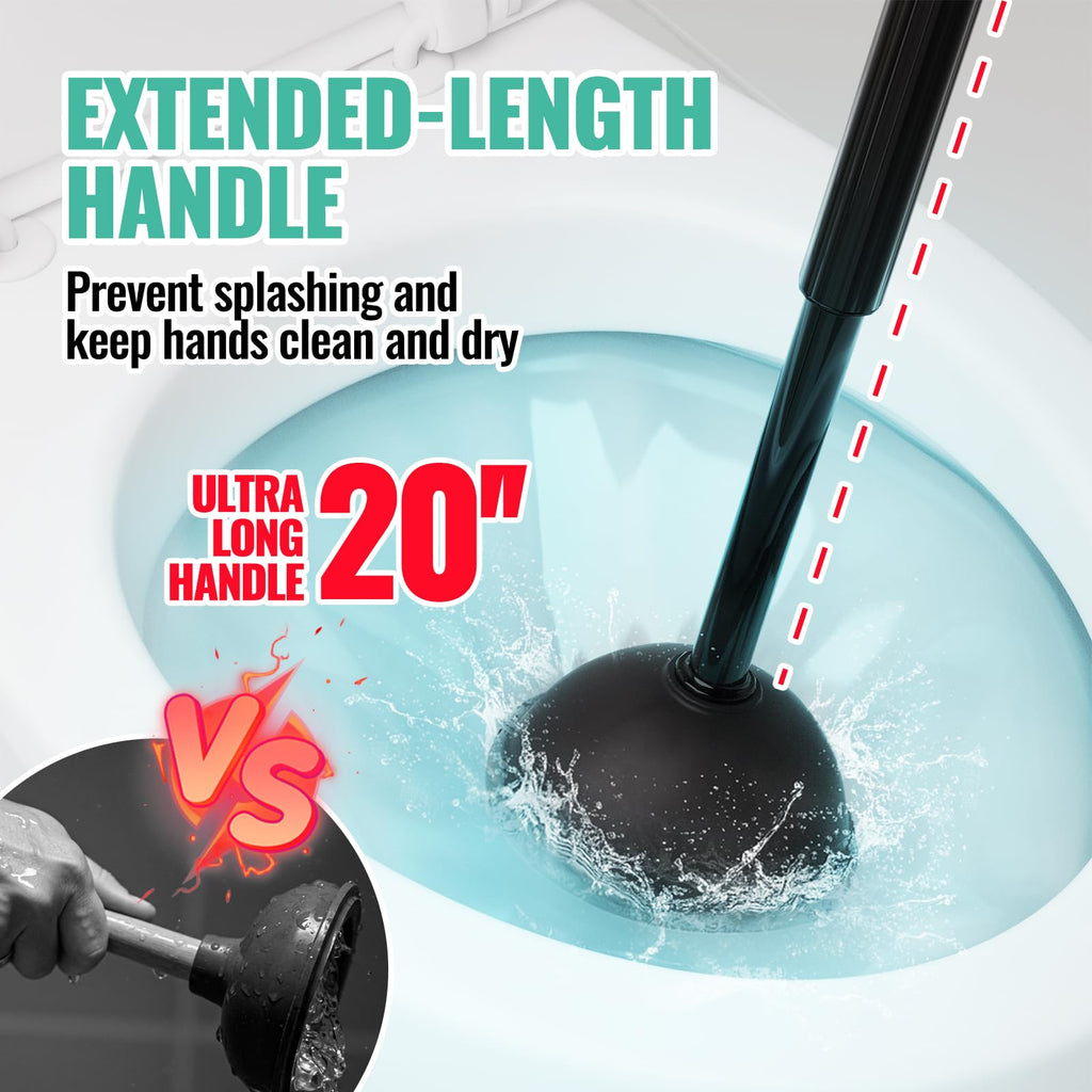 3 in 1 Toilet Brush and Plunger Set with Crevice Cleaning Brush, Toilet Plunger and Brush Set with Extra Long Handle, Plungers for Bathroom Accessories, Toilet Plunger with Holder, Obsidian Black
