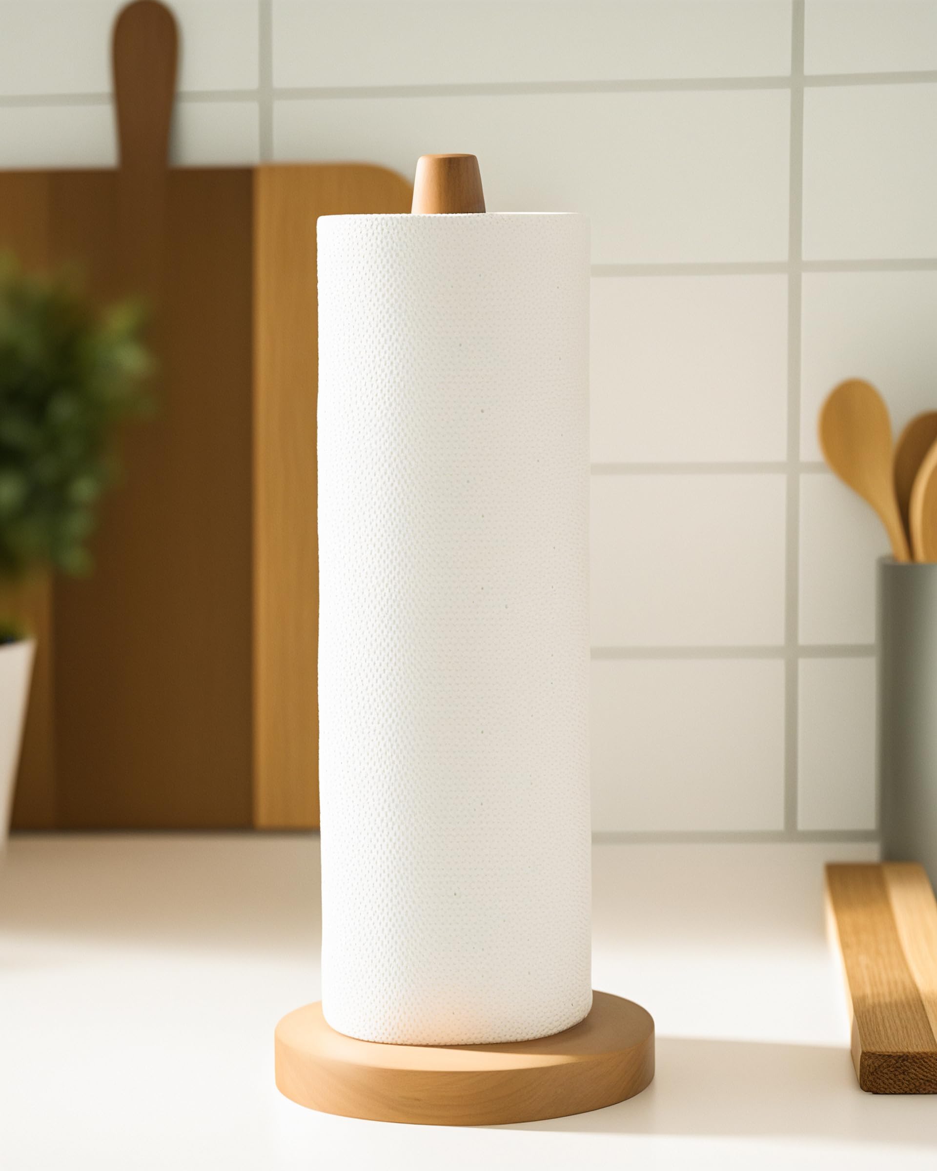 CHAUNCEY HOME Wooden Paper Towel Holder Stand - Kitchen Paper Hanger Rack Bathroom Towel Roll Stand Organizer Simply Standing Countertop Paper Roll Holder