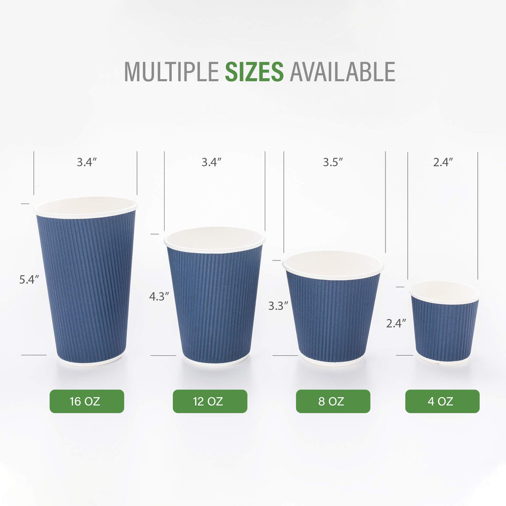 Restaurantware Ripple Wall Coffee Cups 25 Count 16 Ounce Insulated Midnight Blue Paper Cups, Rolled Rim Spill-Resistant Disposable Paper Non-Slip for Coffee, Beverages
