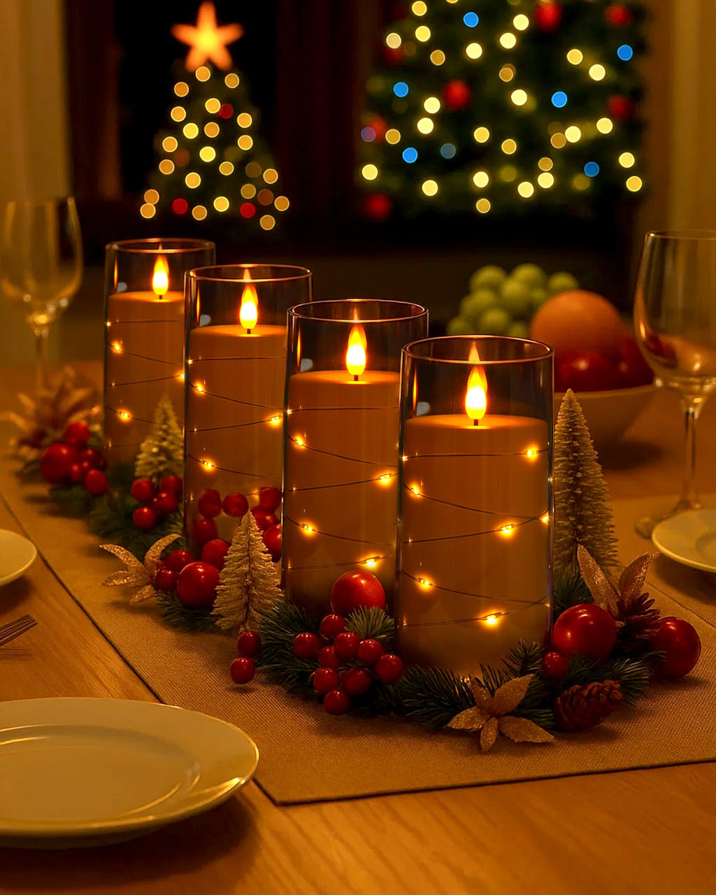 AMAGIC Flameless Pillar Candles Built-in String Lights, Battery Candle Flickering with Remote Timer, Fake LED Candles for Home Wedding Festival Decoration, 2 Pack Gray 3" x 6"