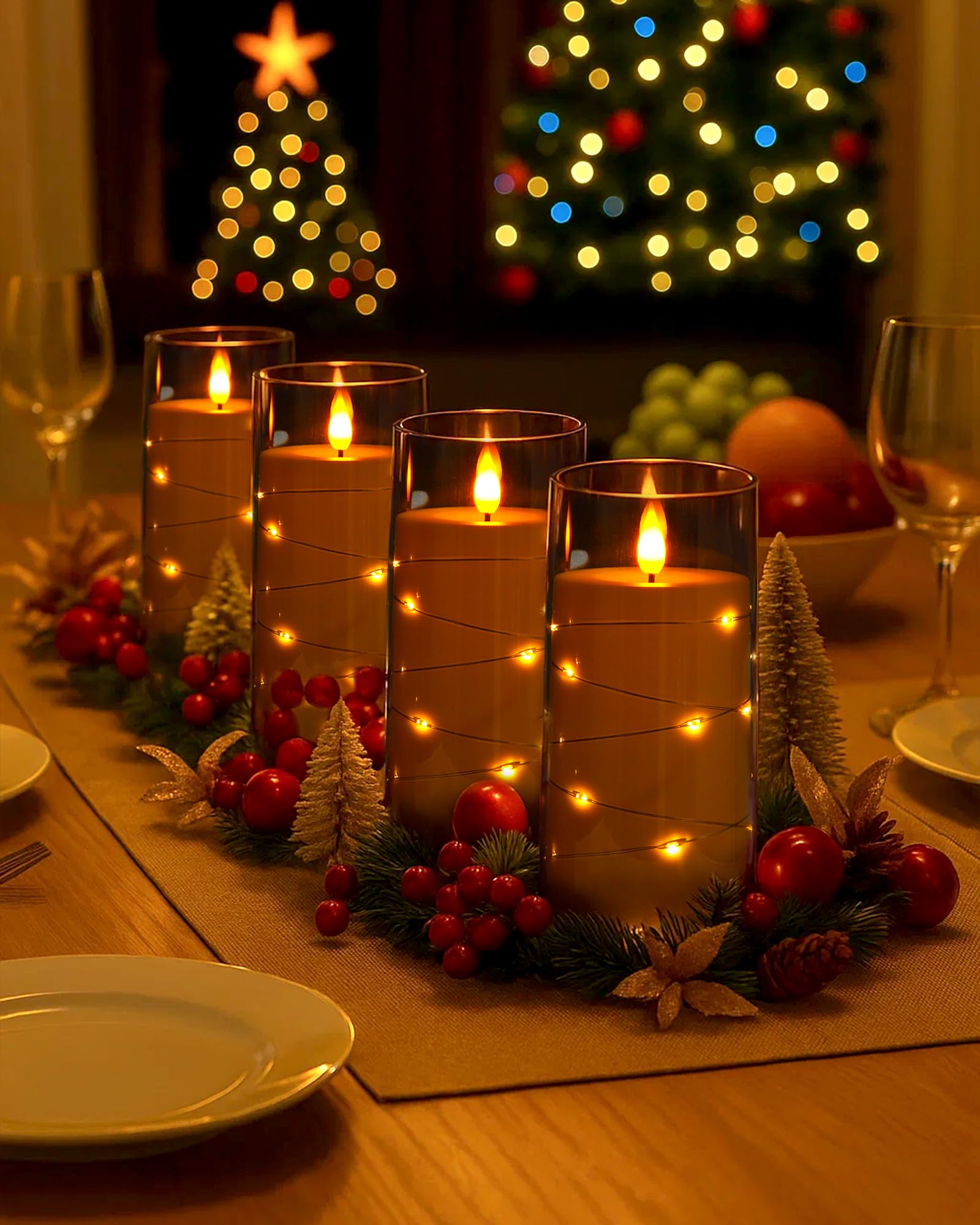 AMAGIC Flameless Pillar Candles Built-in String Lights, Battery Candle Flickering with Remote Timer, Fake LED Candles for Home Wedding Festival Decoration, 2 Pack Gray 3" x 6"
