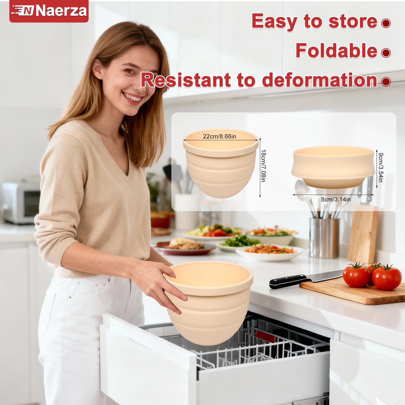 Naerza Silicone Bowl Liners Insert for Kitchen Aid Mixer 5 Qt,for KitchenAid Mixer Attachments and Accessories, Silicone Bowl Insert for Tilt-Head & Bowl-Lift Stand Mixers (Beige+Pink)