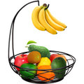Fruit Bowl with Banana Hanger - Fruit Basket for Kitchen Counter with Holder - Black Chrome