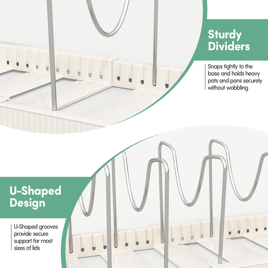 Pots and Pans Organizer for Under Cabinet, Expandable Pan Pot Organizers Inside Cabinet, Pot Rack for Kitchen Organizers and Storage Holder with Adjustable Compartment
