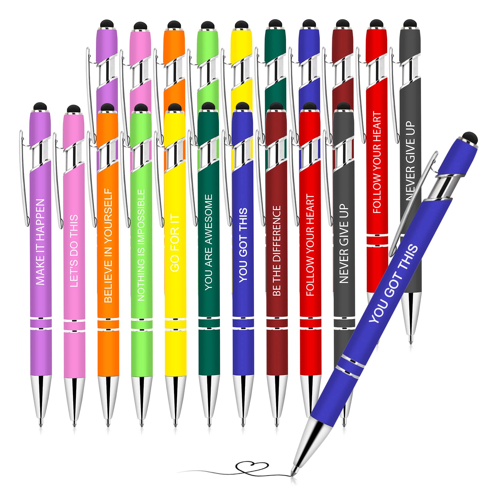 Greengines 20 Pieces Inspirational Pens, Motivational Ballpoint Pen with Stylus Tip Funny Ink Pens Bulk Inspirational Gifts for Women Coworkers Office Supplies Black Ink