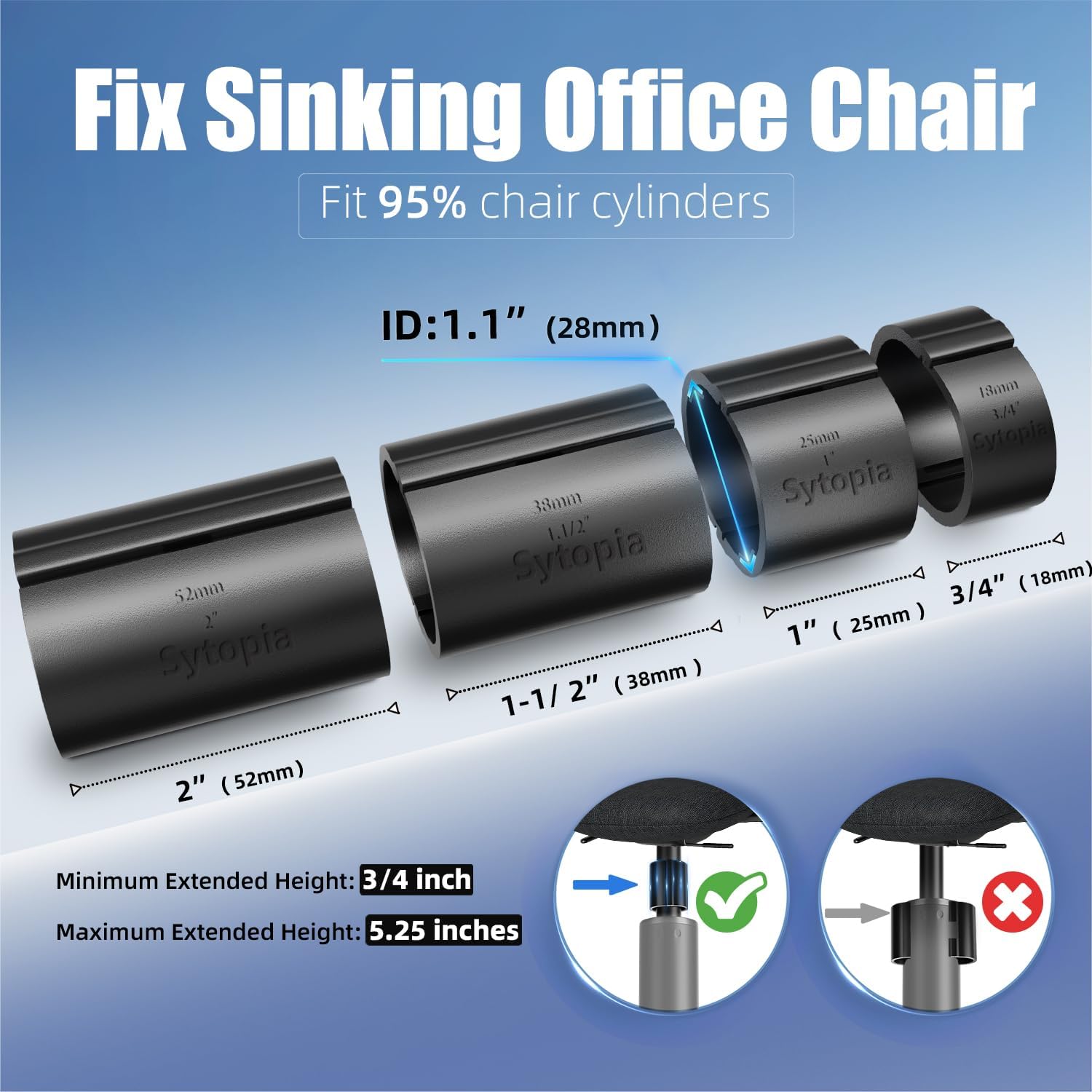 Fix Sinking Office Chair, 4 Pieces Plastic Clamps for Stop Sinking, Office Chair Cylinder Replacement, Hydraulic Cylinder Stops, No Hydraulic Lift or Tools Required, Easy to Install, Universal Fit