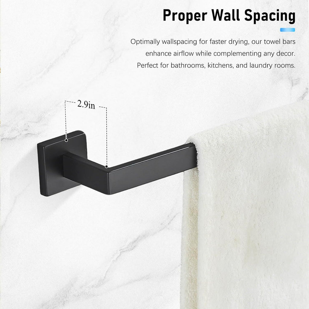 16" Single Towel Bar Wall Mounted Stainless Steel Towel Holder for Bathroom or Kitchen Matte Black Towel Rack(40CM)