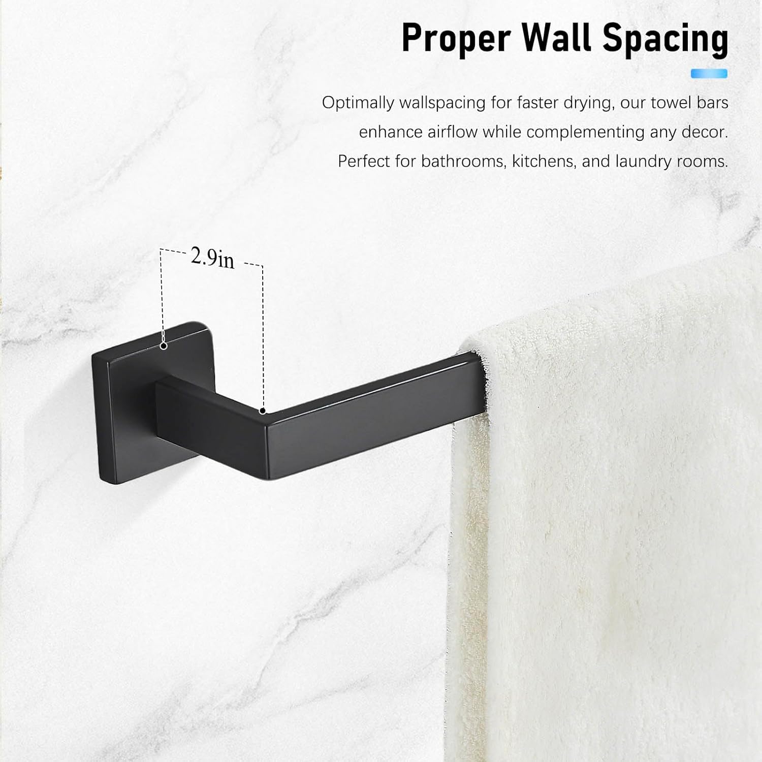 16" Single Towel Bar Wall Mounted Stainless Steel Towel Holder for Bathroom or Kitchen Matte Black Towel Rack(40CM)