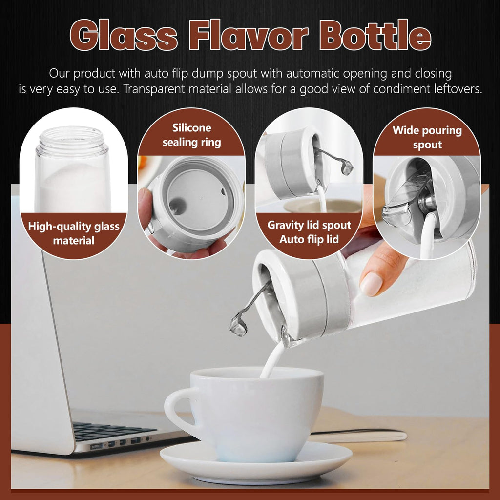 Sekonow 2Pcs Glass Sugar Dispenser with Auto Flip Pour Spout, Weighted Pourer Sugar Container, 8.5oz Sugar Bowl Shaker Jar Salt Dish Holder Coffee Bar Accessories