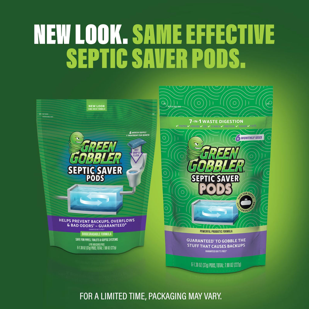 Green Gobbler Septic Saver | Septic Tank Treatment Packets | 2 Pack | 1 Year Septic Tank Supply