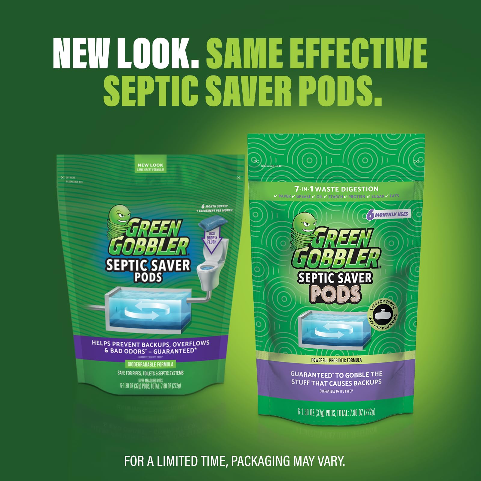 Green Gobbler Septic Saver | Septic Tank Treatment Packets | 2 Pack | 1 Year Septic Tank Supply