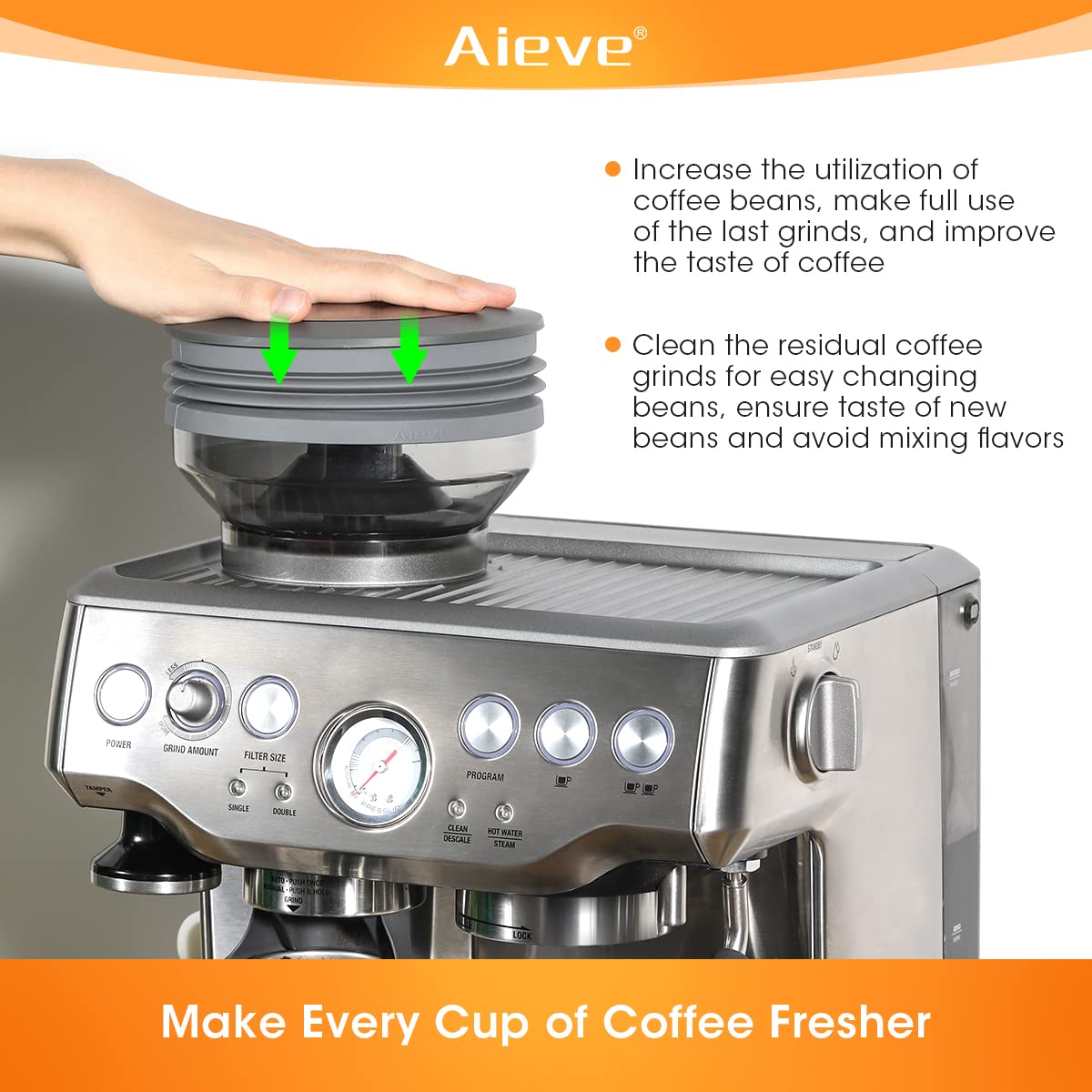 AIEVE Silicone Bellow Compatible for Breville Barista Express, Single Dose Hopper for Breville Espresso Machine,Gray