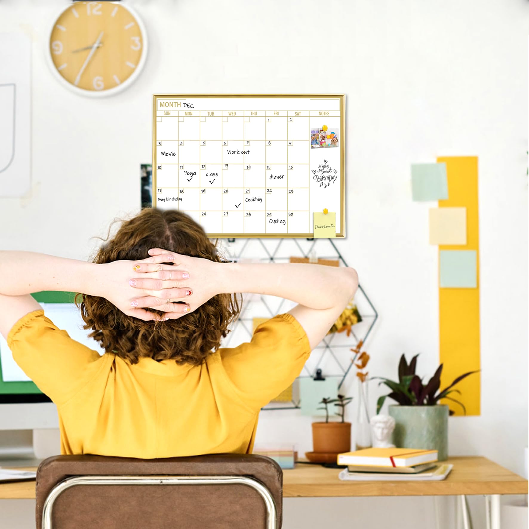 Marribol Golden Monthly Dry Erase Calendar Whiteboard for wall-40x30cm Portable Aluminum Frame,Magnetic Calendar White Board,Wall Planner Dry Erase Board for Office, Kitchen, School, Home-GG-CA