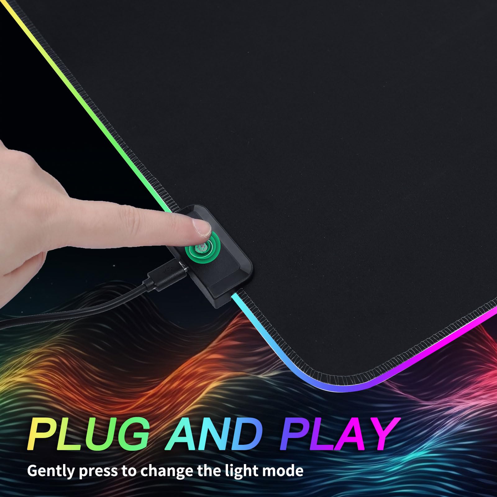TIDALSOIL RGB Gaming Mouse Pad, Oversized Mouse Mat with 12 Light Modes, Non-Slip Rubber Base, Large Computer Keyboard Mouse Pad for PC Gaming, Office, 800 x 300 x 3 mm, Black