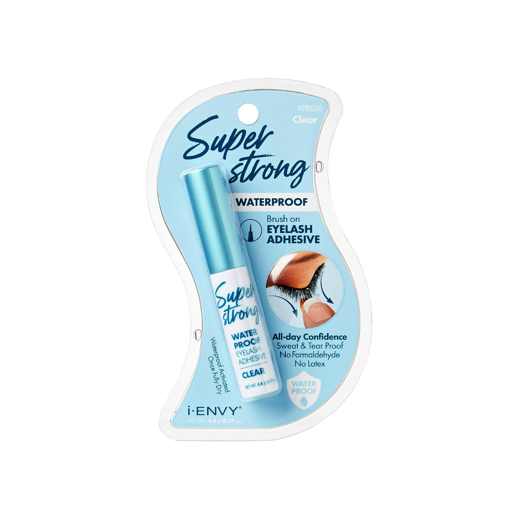 i-ENVY Super Strong Waterproof Clear Eyelash Adhesive, Long Lasting Sweat & Tear Proof Lash Glue for Eyelash Extensions, All Day Hold Durable Brush-On (Waterproof, 1 Pack)