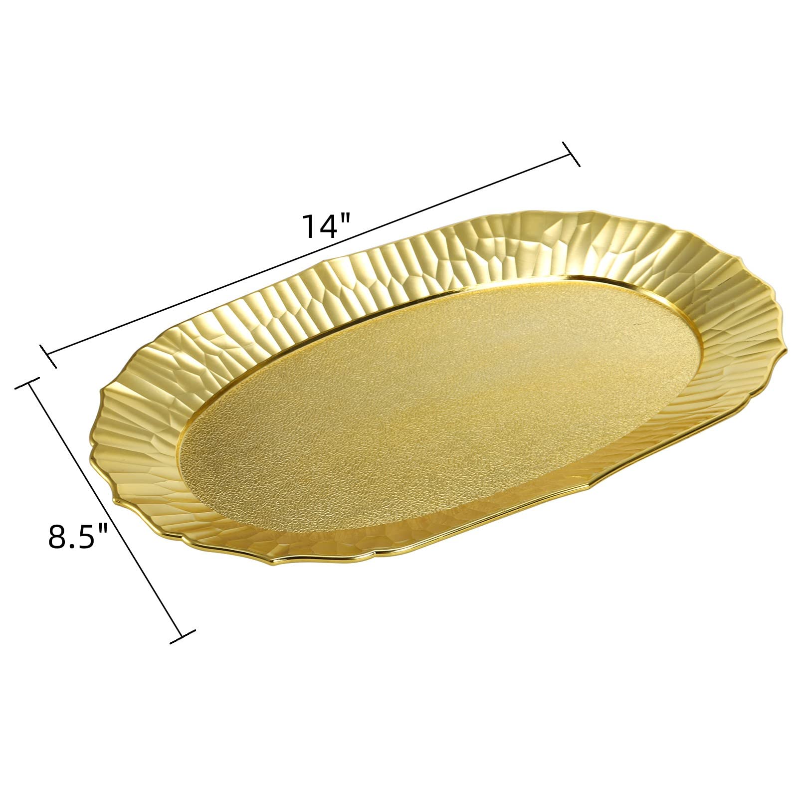 AVLA 6 Pack Gold Plastic Serving Platters, Reusable Party Snack Trays, Decorative Food Appetizer Platters for Dessert Table, Cupcake, Charcuterie, Cookies, 14" x 8.5"