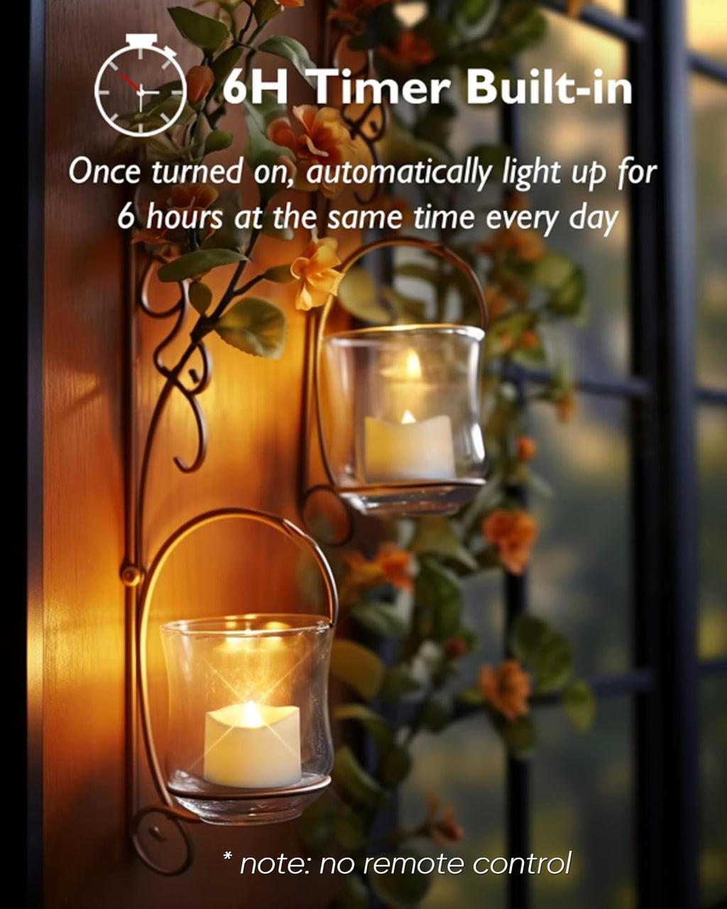Homemory Battery Tea Lights with Timer, 6 Hours on and 18 Hours Off in 24 Hours Cycle Automatically, Pack of 12 Timing LED Candle Lights in Warm White